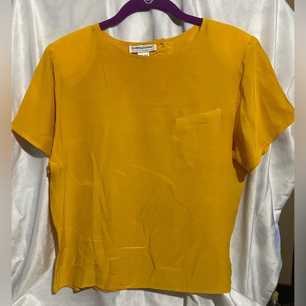 Vintage Lauren Alexandra Yellow Top 100% Silk Size 10